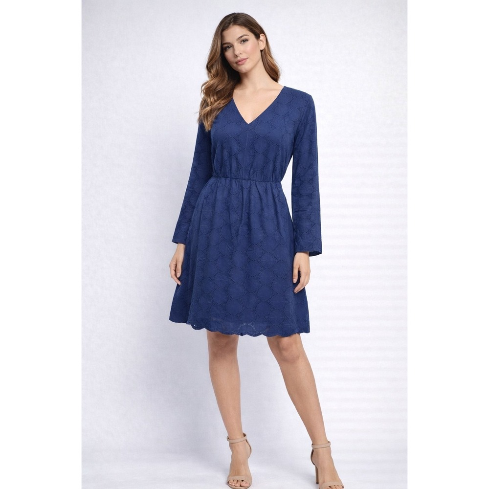 NWT J. Crew Navy Blue V Neck Eyelet Lace Summer Dress Women's size 2